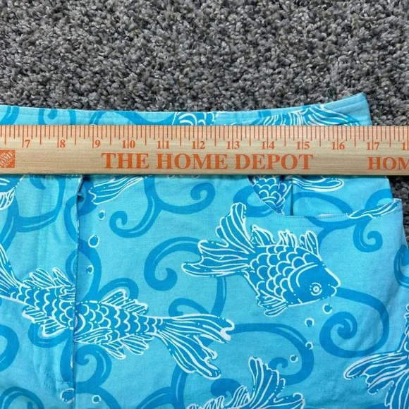 Lilly Pulitzer Womens 14 Turquoise Blue Goldfish Print Straight Leg Pants Cotton - Picture 3 of 8